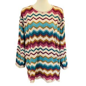 Alfred Dunner Lightweight Chevron Sweater Sz 3X Boho Plum Teal Autumn Scallop